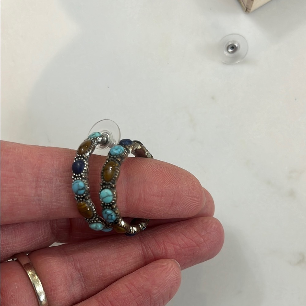 Chaps Blue and Brown Dangle Earrings Modern Design - Picture 2 of 6